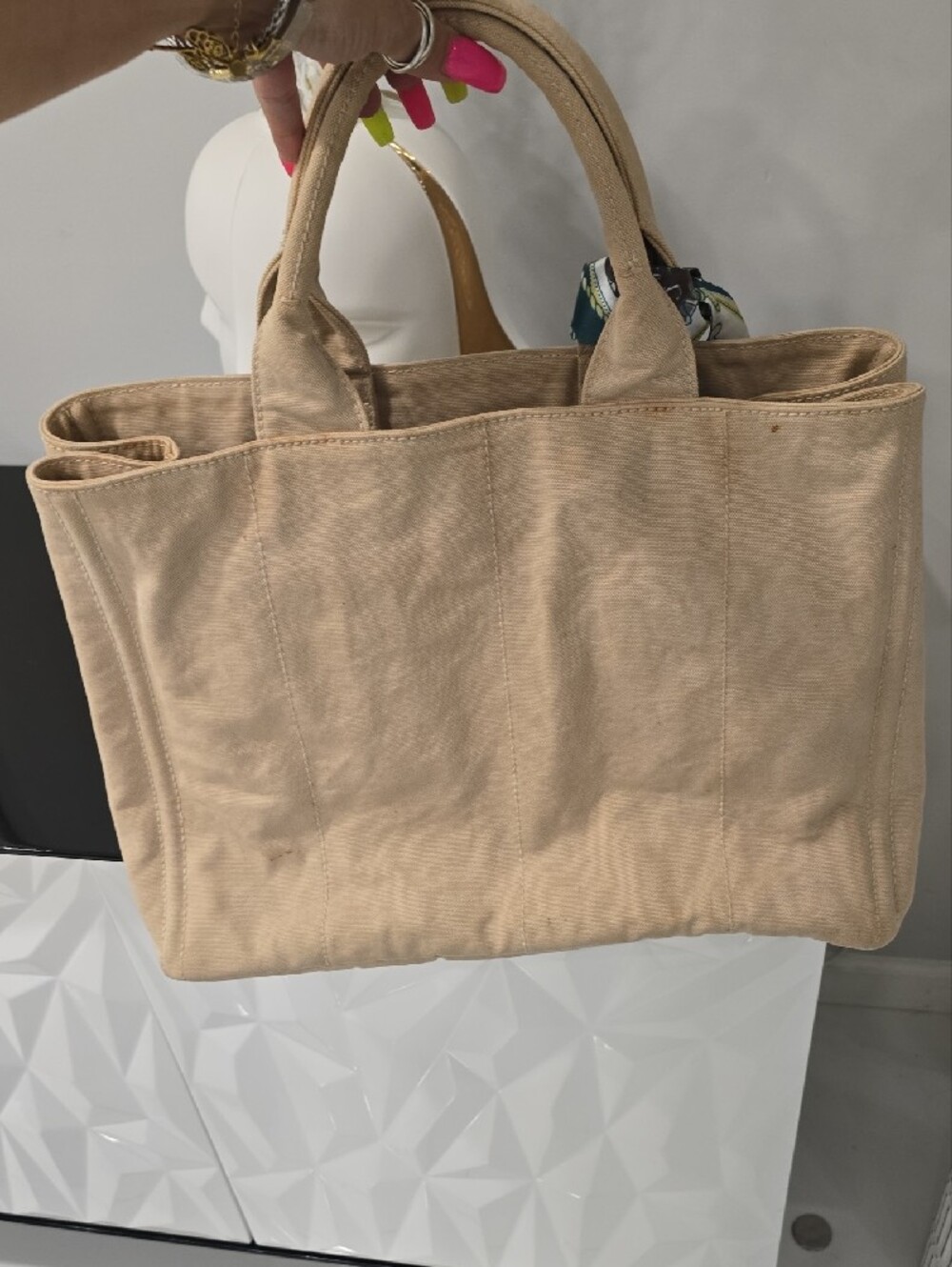Prada Light Beige Canvas Denim Tote with Top Handles - Picture 11 of 16